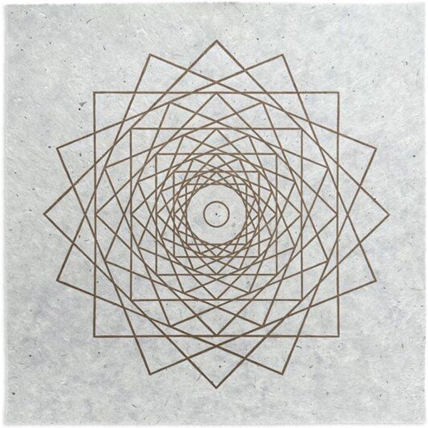 Veskor Cassiopeia WHIRLING SQUARES Heilige Geometrie Linoldruck | 40 x 40 cm | Gold auf Naturweiß