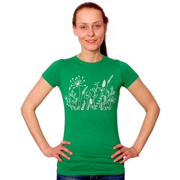 HANDGEDRUCKT "Wilde Wiese" Frauen T-Shirt Earth Positive