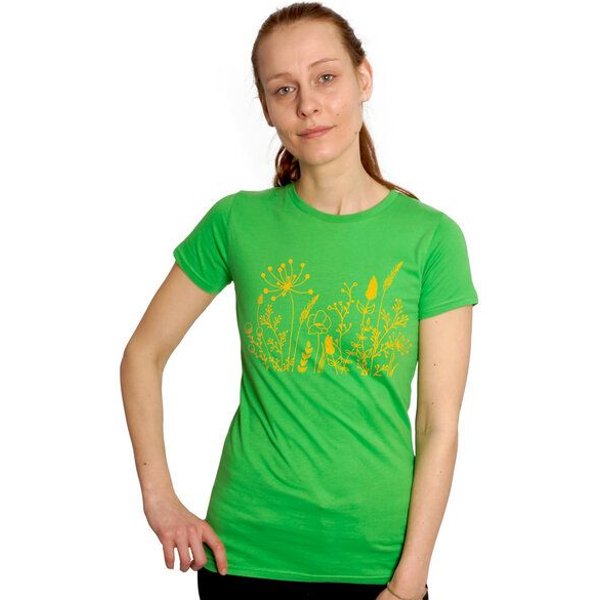 HANDGEDRUCKT "Wilde Wiese" Frauen T-Shirt Earth Positive