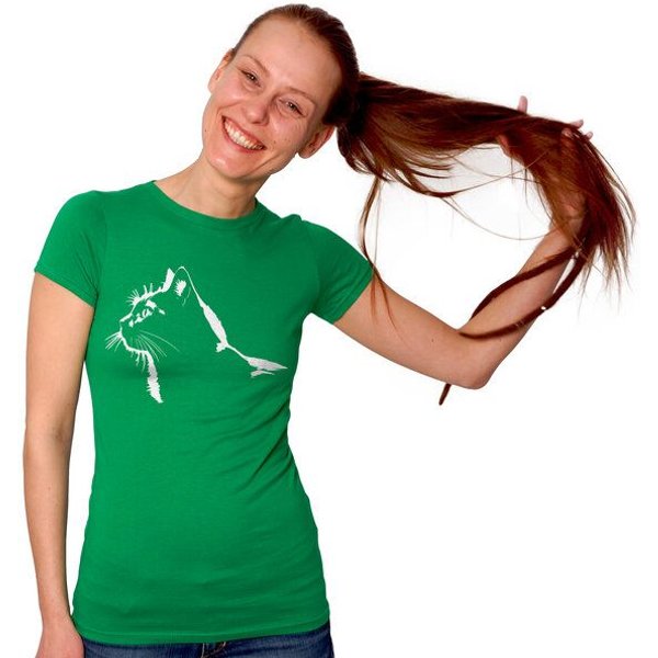 HANDGEDRUCKT "Stubentiger" Frauen T-Shirt Earth Positive