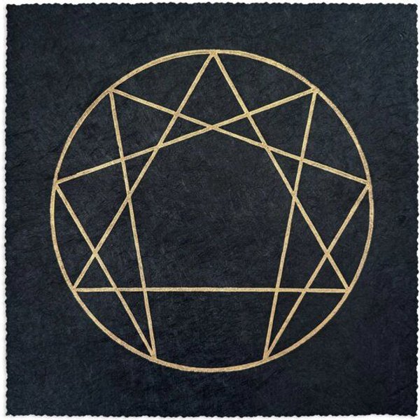 Veskor Cassiopeia ENNEAGRAMM Heilige Geometrie Linoldruck | 22 × 22 cm | Gold auf Schwarz