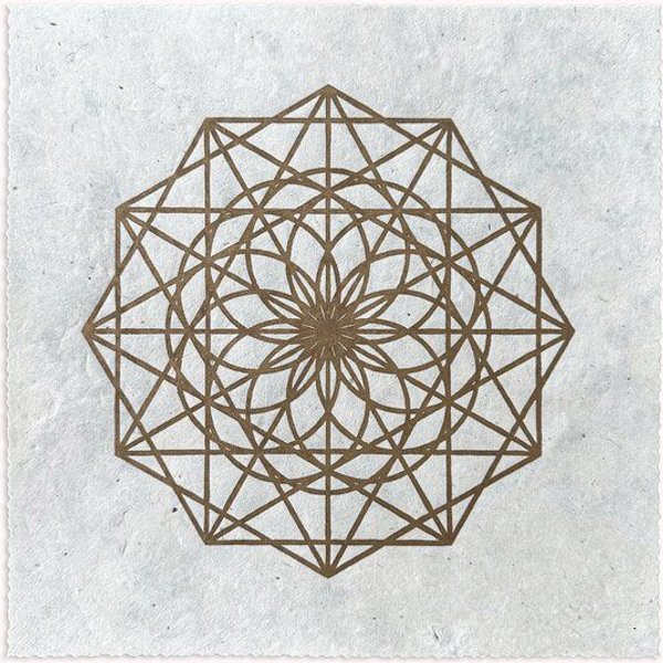 Veskor Cassiopeia STERN DES LEBENS Heilige Geometrie Linoldruck | 22 × 22 cm | Gold auf Naturweiß