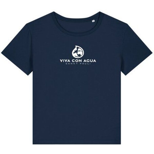Biobaumwoll Damen T-Shirt in dunkelblau mit Viva con Agua Logo