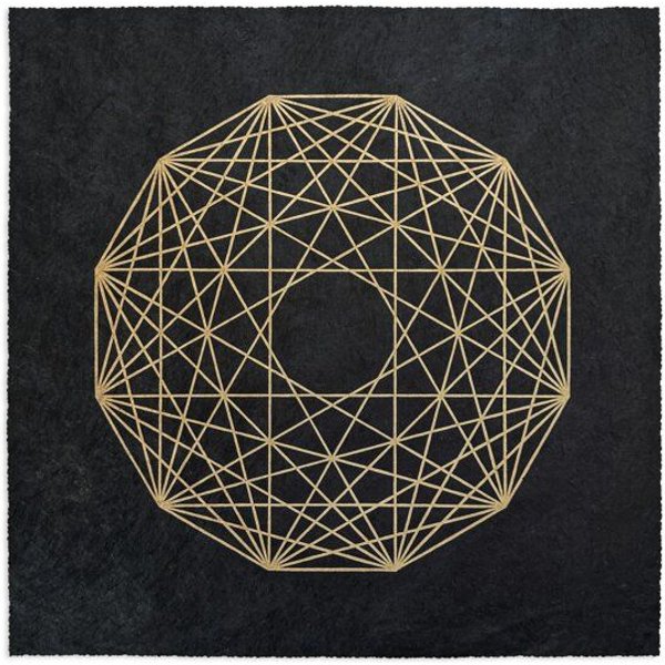 Veskor Cassiopeia 6-ORTHOPLEX HEXACROSS Heilige Geometrie Linoldruck | 40 x 40 cm | Gold auf Schwarz