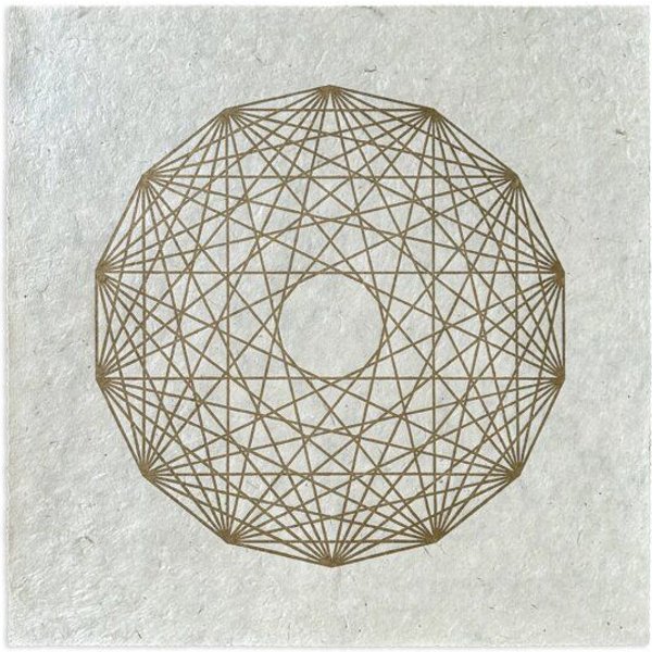 Veskor Cassiopeia 7-ORTHOPLEX HEPTACROSS Heilige Geometrie Linoldruck | 40 x 40 cm | Gold auf Naturweiß