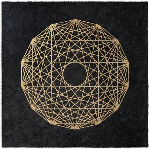 Veskor Cassiopeia 7-ORTHOPLEX HEPTACROSS Heilige Geometrie Linoldruck | 40 x 40 cm | Gold auf Schwarz
