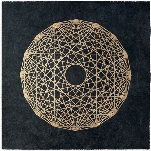 Veskor Cassiopeia 8-ORTHOPLEX OCTACROSS Heilige Geometrie Linoldruck | 40 x 40 cm | Gold auf Schwarz