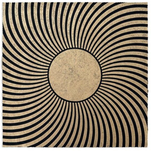 Veskor Cassiopeia PSYCHEDELIC SUN Op-Art Linoldruck | 40 x 40 cm | Gold auf Schwarz