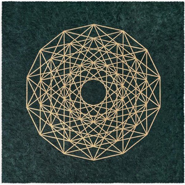 Veskor Cassiopeia PENTELLATED 6-SIMPLEX Heilige Geometrie Linoldruck | 40 × 40 cm | Bronze auf Smaragdgrün