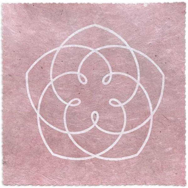 Veskor Cassiopeia VENUS FLOWER Heilige Geometrie Linoldruck | 16 × 16 cm | Weiß auf Blush-Rosa