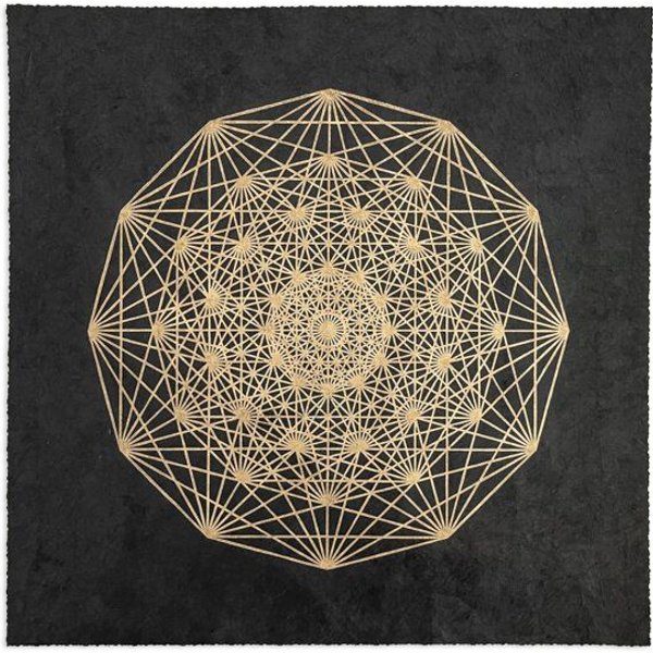 Veskor Cassiopeia DEMIHEPTERAKT Heilige Geometrie Linoldruck | 40 × 40 cm | Gold auf Schwarz