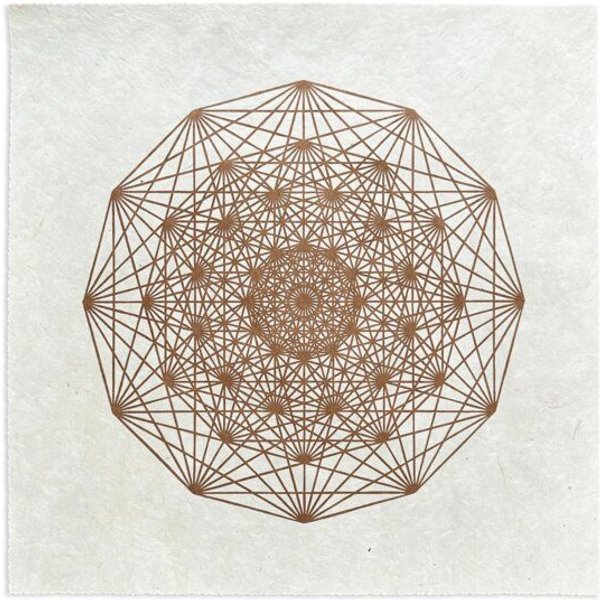 Veskor Cassiopeia DEMIHEPTERAKT Heilige Geometrie Linoldruck | 40 × 40 cm | Kupfer auf Naturweiß