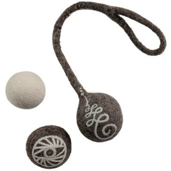 Wooliie Hunde-Spielset aus 100 % naturbelassener Schurwolle – handgefertigt & schadstofffrei (3er-Bundle) - Rope Ball & Rattle Ball