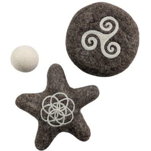 Wooliie Hunde-Spielset aus 100 % naturbelassener Schurwolle – handgefertigt & schadstofffrei (3er-Bundle) - Frisbee & Star
