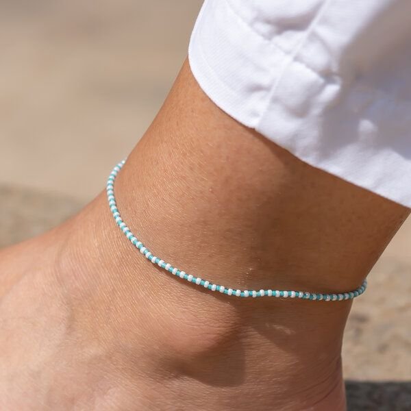 juni Perlenfußkettchen Aqua - verstellbare Länge