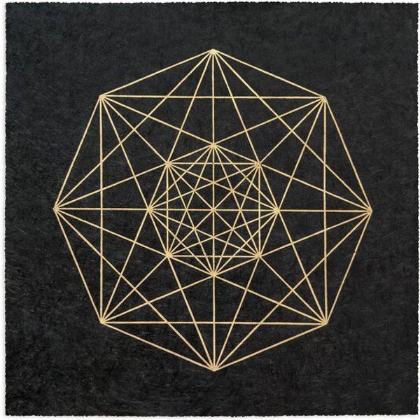Veskor Cassiopeia DEMIPENTERAKT Heilige Geometrie Linoldruck | 40 × 40 cm | Gold auf Schwarz