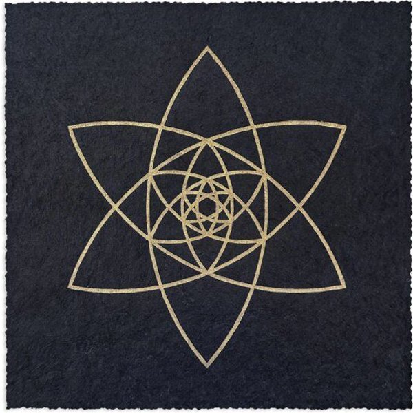 Veskor Cassiopeia BLÜTEN DER LIEBE Heilige Geometrie Linoldruck | 22 × 22 cm | Gold auf Schwarz