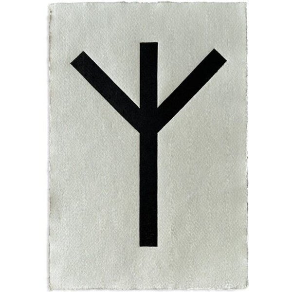 Veskor Cassiopeia ALGIZ RUNE Altnordisches Alphabet Symbol Linoldruck | 21,5 x 30,5 cm | Schwarz auf Naturweiß