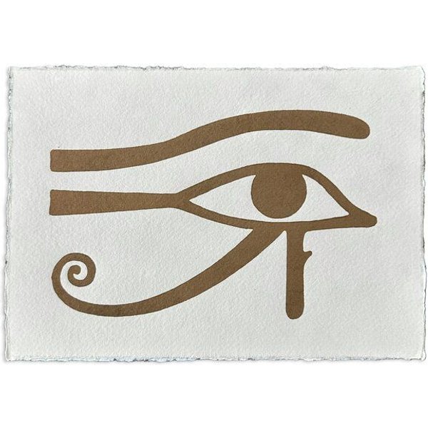 Veskor Cassiopeia AUGE DES RA Symbol Hieroglyphen Linoldruck | 21 x 14,8 cm (A5 quer) | Gold auf Weiß