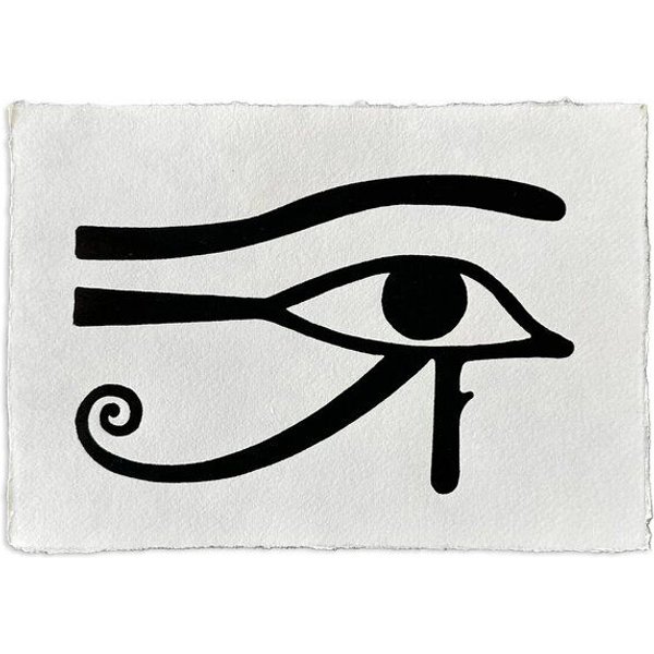 Veskor Cassiopeia AUGE DES RA Symbol Hieroglyphen Linoldruck | 21 x 14,8 cm (A5 quer) | Schwarz auf Weiß
