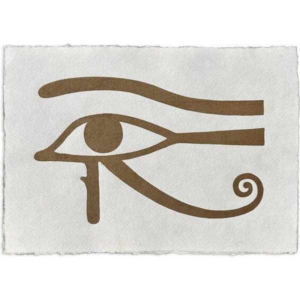 Veskor Cassiopeia AUGE DES HORUS Symbol Hieroglyphen Linoldruck | 21 x 14,8 cm (A5 quer) | Gold auf Weiß