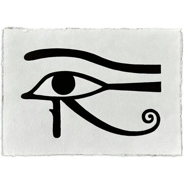 Veskor Cassiopeia AUGE DES HORUS Symbol Hieroglyphen Linoldruck | 21 x 14,8 cm (A5 quer) | Schwarz auf Weiß