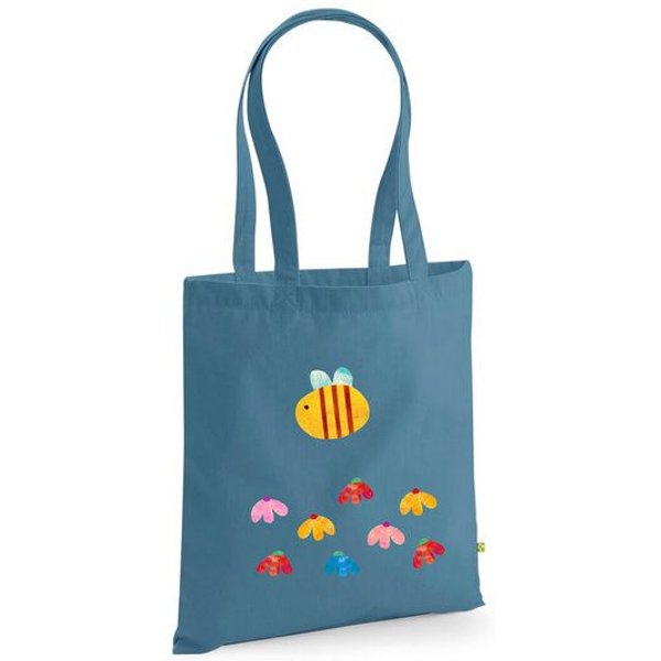 MELAdi Tragetasche / Tote Bag aus Biobaumwolle - Blumenwiese auf Sky Blue