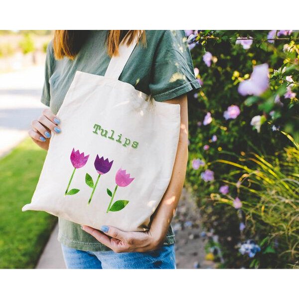 MELAdi Tragetasche / Tote Bag aus Biobaumwolle - Tulpen auf Naturweiß