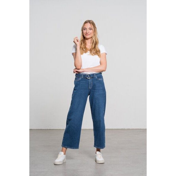 Feuervogl fv-Flo:ra | Wide Leg | High Waist | Ankle | Hemp Denim | Medium Blue