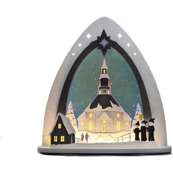 Weigla® Holzkunst Moderne LED Lichterspitze Schwibbogen "Seiffener Kirche" traumhaft aus dem Erzgebirge