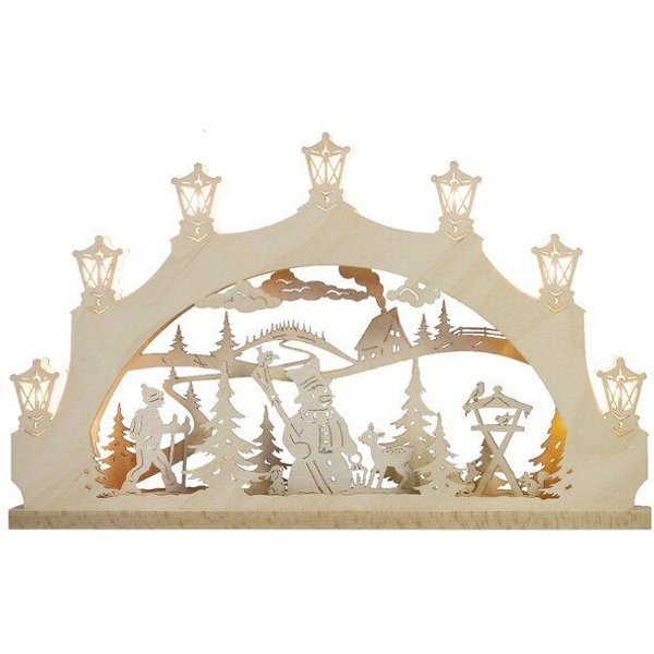 Weigla® Holzkunst Kleiner Schwibbogen "Schneemann" 7 flammig LED Beleuchtung