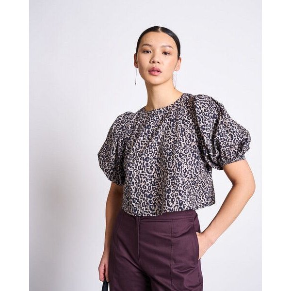 JAN N JUNE CROPPED ORGANIC COTTON BLOUSE OLMOS LEO PRINT