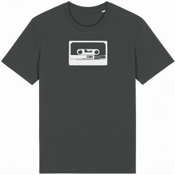 ilovemixtapes Unisex T-Shirt mit C90 Kassetten-Motiv – Anthrazit, handbedruckt in Weiß
