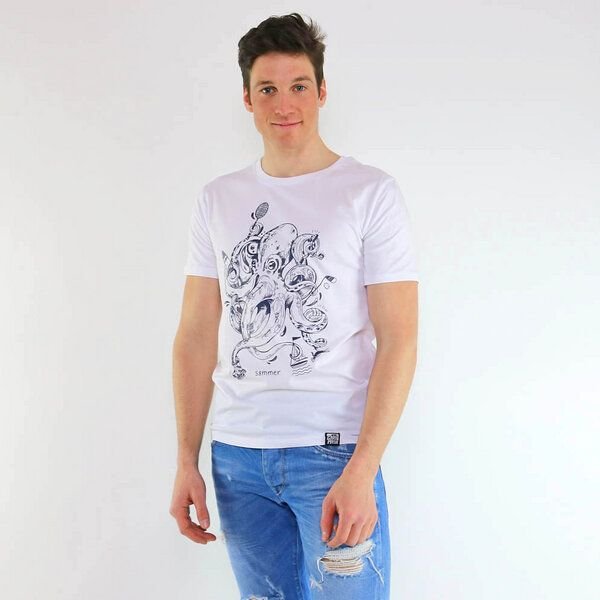 GARY MASH Shirt Octopus Summer aus Biobaumwolle Weiß