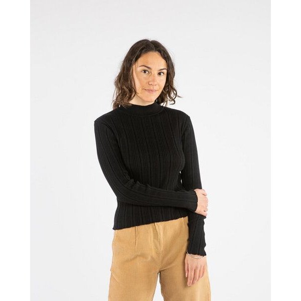 Matona Geripptes Langarmshirt für Frauen aus Baumwolle / Ribbed Collared Longsleeve