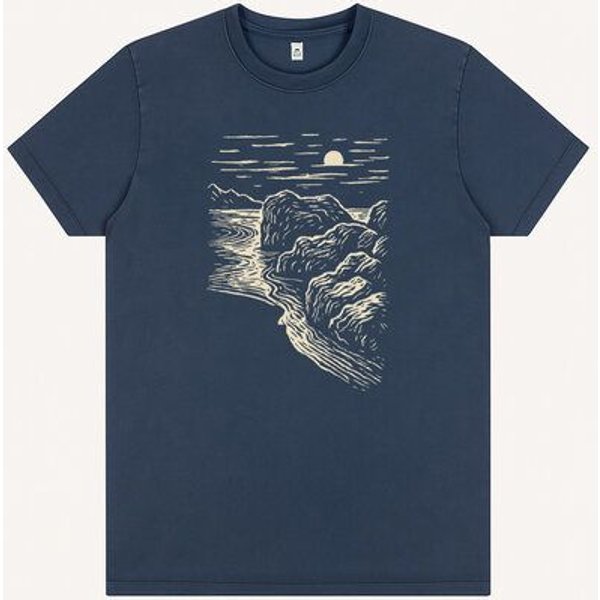 ilovemixtapes Unisex T-Shirt „Black Beach“ – Stone Washed Denim Blue,