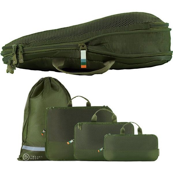 TRAVEL DUDE Packing Cubes, Packtaschen, Packwürfel, Kofferorganizer mit Kompression aus recycelten Plastikflaschen