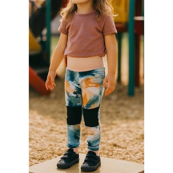 Babbily Mitwachs-Leggings Kinder Bio GOTS - Komfortbund, verstärkte Knie - Kunterbunt