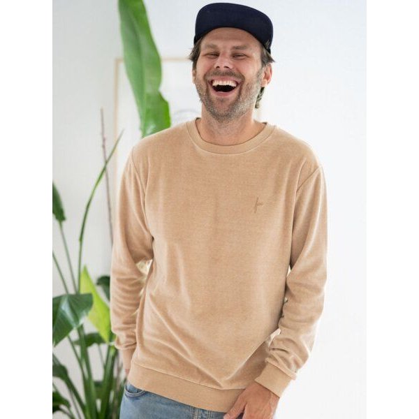 FUXBAU Männer Samt Pullover - beige gelb geriffelt