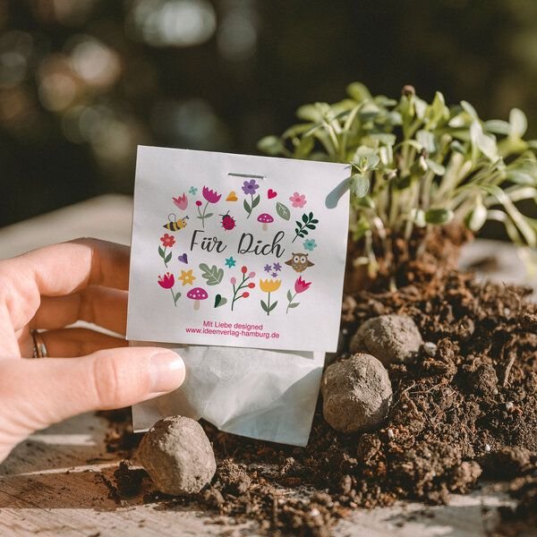 Ideenverlag Hamburg 10 x „Für Dich“ Samenbomben im Tütchen mit Wildblumensaatgut | Nachhaltiges Geschenk für Freunde, Kollegen & Lieblingsmenschen