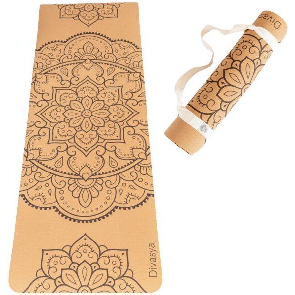 Divasya Leichte Kork Yogamatte | rutschfest & langlebig | in 4 Yoga-Designs | mit Tragegurt