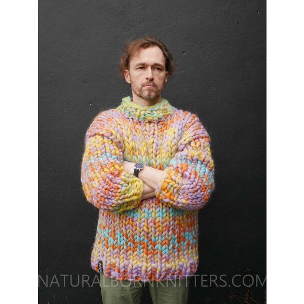 PANAPUFA 100% MERINO mehrfarbig Männerpullover Grobstrick aus Merinowolle