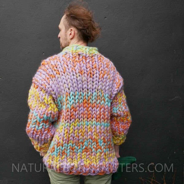 PANAPUFA 100% Wolle mehrfarbig Männerpullover Grobstrick Chunky