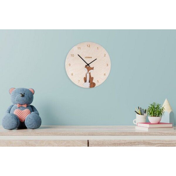 BeWooden Holzuhr Fox Clock – handgefertigte Wanduhr aus Birkenholz mit Fuchs-Motiv