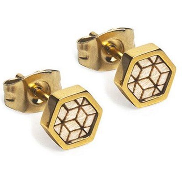 BeWooden Hexagon Ohringe - Holz und Edelstahl Kombination - Verschiedene Farbvarianten