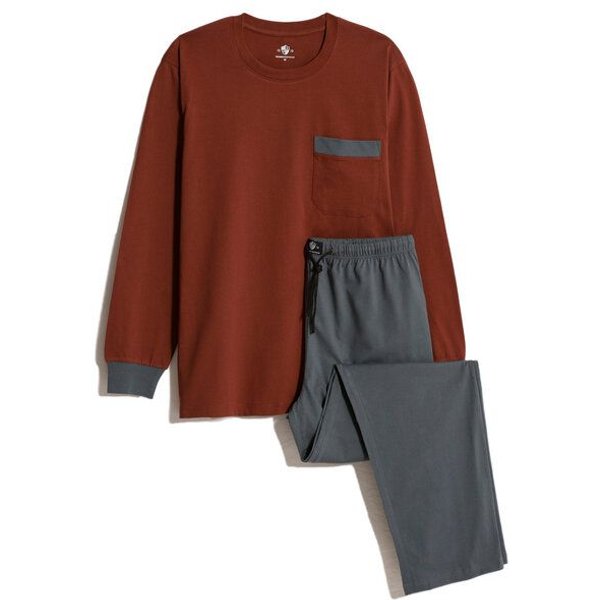 Haasis Bodywear Herren Pyjama Rundhalsausschnitt, Bio Baumwolle