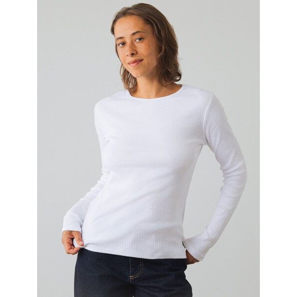 Honest Basics Damen Geripptes Langarmshirt aus Bio- und recycelter Baumwolle