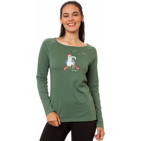 FellHerz Damen Raglan Longsleeve Möwen-Liebe olive grün aus 100% Biobaumwolle