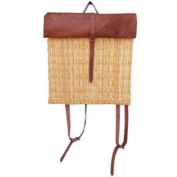 NATUREHOME Handgefertigter Mini-Rucksack aus Schilfblatt & Ziegenleder – Nachhaltiger Boho-Rucksack für Alltag, Konzert & Reisen, leicht & stilvoll