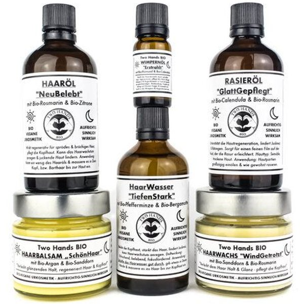 Two Hands BIO PflegeSet Haare & Bart „Pracht“ - Bio-Vegane Urkosmetik